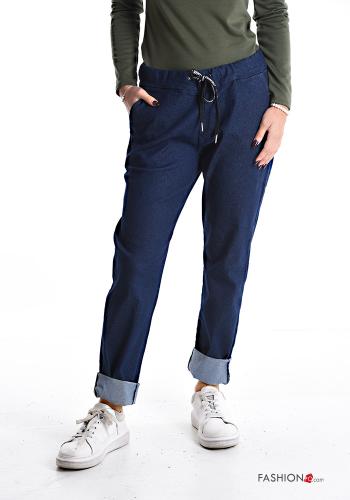 Pantalone in Cotone denim con elastico con tasche con coulisse - ph 1
