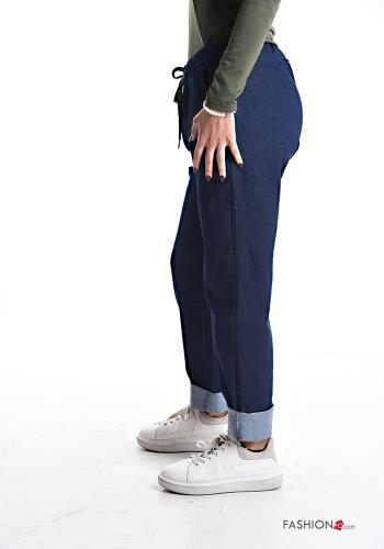 Pantalone in Cotone denim con elastico con tasche con coulisse - ph 3