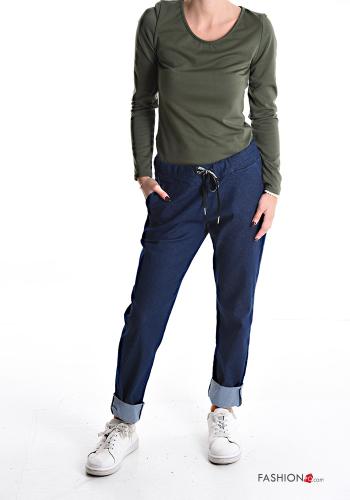 Pantalone in Cotone denim con elastico con tasche con coulisse - ph 5