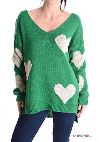 heart motif lurex Sweater with v-neck