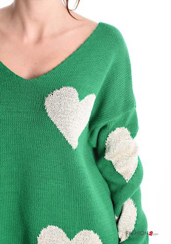 Herzmuster Lurex Strickpullover mit V-Ausschnitt - ph 4