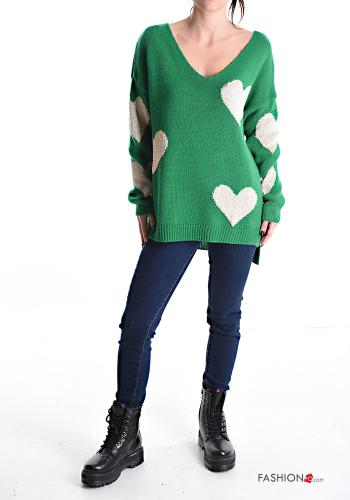Herzmuster Lurex Strickpullover mit V-Ausschnitt - ph 5