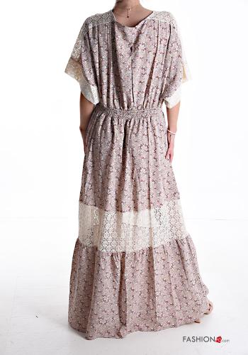 Abito in Cotone lungo pizzo maniche corte Fantasia floreale con balze - ph 2