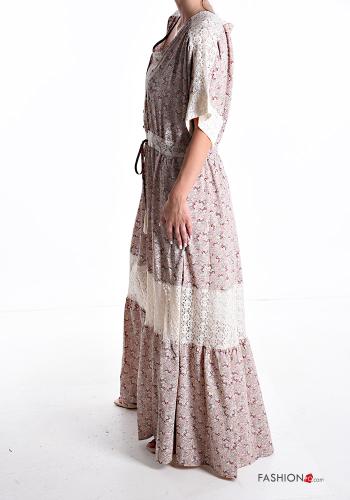 Abito in Cotone lungo pizzo maniche corte Fantasia floreale con balze - ph 3