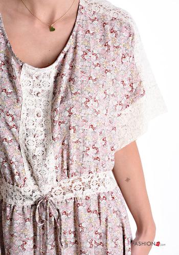 Abito in Cotone lungo pizzo maniche corte Fantasia floreale con balze - ph 4