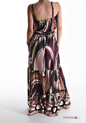 Abstract print sleeveless long adjustable Dress with flounces with fabric belt - ph 2