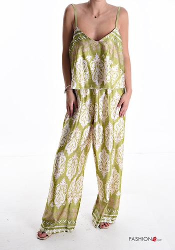 Graphic Print backless wide leg sleeveless adjustable Co-ord with v-neck plunging neckline - ph 1