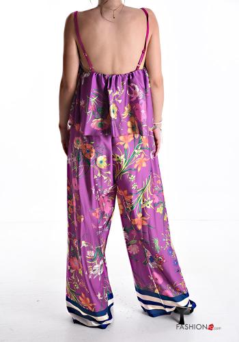 Coordinato scollato sulla schiena wide leg raso senza maniche Fantasia floreale scollo a V con elastico - ph 2
