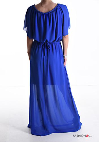 Abito chiffon maniche corte lungo con cintura in stoffa con strass con fodera - ph 2