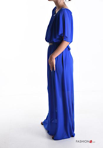 Abito chiffon maniche corte lungo con cintura in stoffa con strass con fodera - ph 3