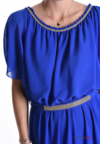 Abito chiffon maniche corte lungo con cintura in stoffa con strass con fodera - ph 4