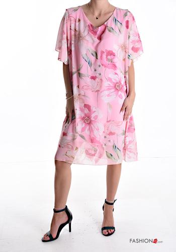 Vestido gasa manga corta por la rodilla Estampado Floral con forro - ph 1