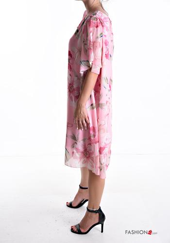 Vestido gasa manga corta por la rodilla Estampado Floral con forro - ph 3
