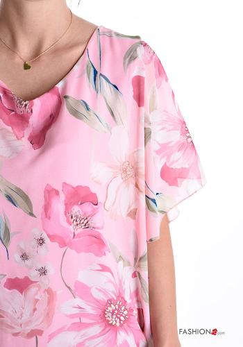 Vestido gasa manga corta por la rodilla Estampado Floral con forro - ph 4