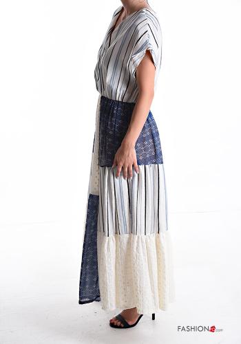 Abito in Cotone lungo lurex maniche corte con balze scollo a V - ph 3