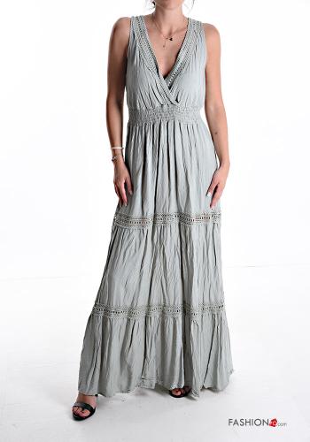 Abito in Cotone lungo senza maniche scollato sulla schiena con elastico con balze scollo a V - ph 1