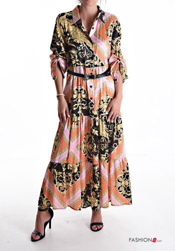 Robe à collet Imprimé mixte avec ceinture à boutons