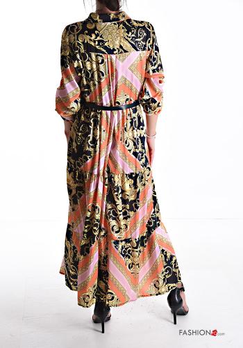 Mix Muster mit kragen Kleid mit Gürtel mit Knöpfen - ph 2