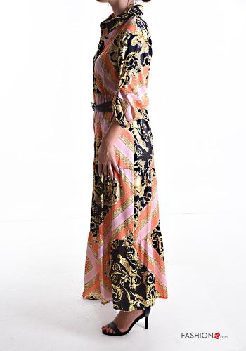 Mix Muster mit kragen Kleid mit Gürtel mit Knöpfen - ph 3