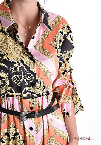 Mix Muster mit kragen Kleid mit Gürtel mit Knöpfen - ph 4