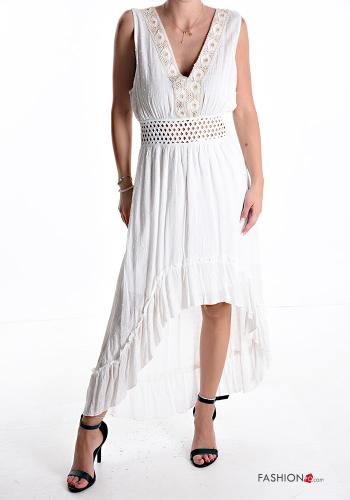 Vestido asimetrico sin mangas espalda descubierta Patrón bordado con volantes con cuello en v