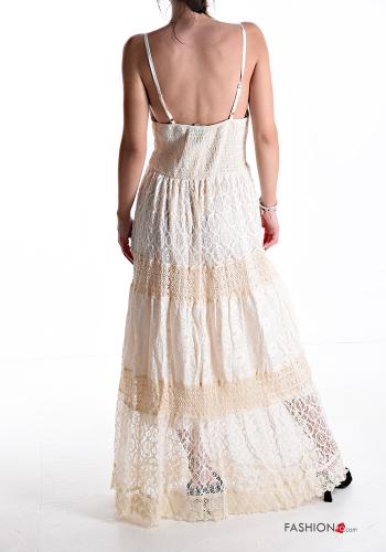 Embroidered adjustable long sleeveless lace trim Dress with flounces with v-neck - ph 2