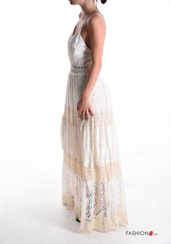 Embroidered adjustable long sleeveless lace trim Dress with flounces with v-neck - ph 3