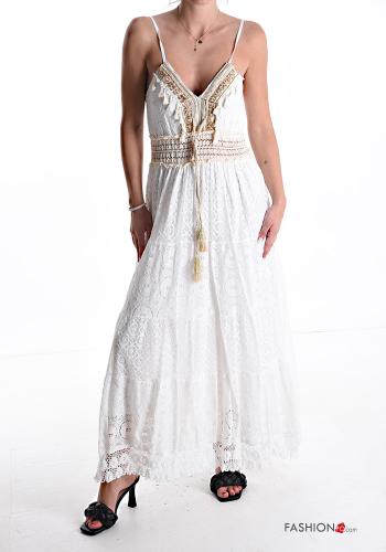 Robe en Coton détail dentelle de plage ajustable à broderie à col en V - ph 1