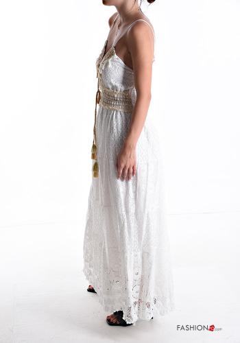 Robe en Coton détail dentelle de plage ajustable à broderie à col en V - ph 3