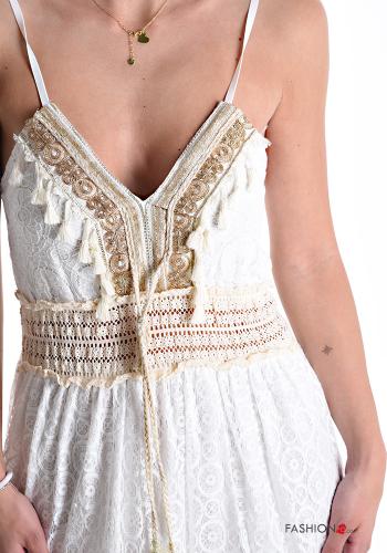 Robe en Coton détail dentelle de plage ajustable à broderie à col en V - ph 4