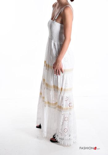 Embroidered long Cotton Dress with flounces broderie anglaise - ph 3