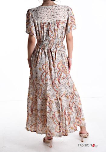 Abito pizzo maniche corte Fantasia paisley con elastico con fiocco scollo a V - ph 2