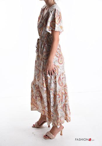 Abito pizzo maniche corte Fantasia paisley con elastico con fiocco scollo a V - ph 3