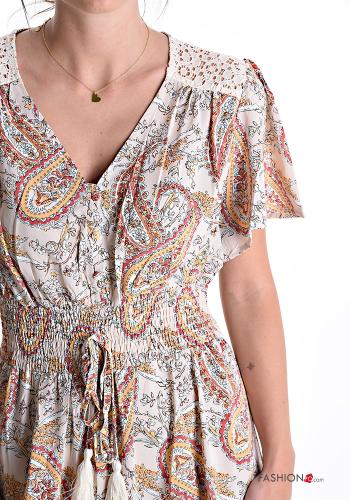 Abito pizzo maniche corte Fantasia paisley con elastico con fiocco scollo a V - ph 4