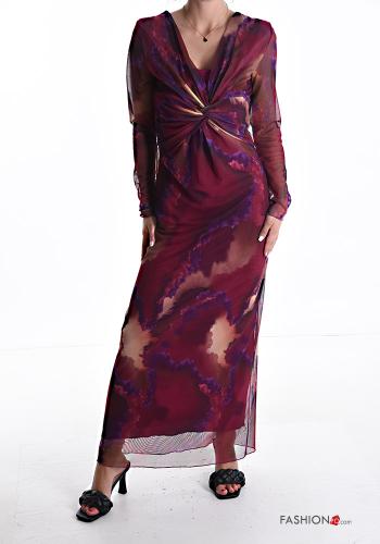 Vestido manga extra larga De tul largo con cuello en v con forro