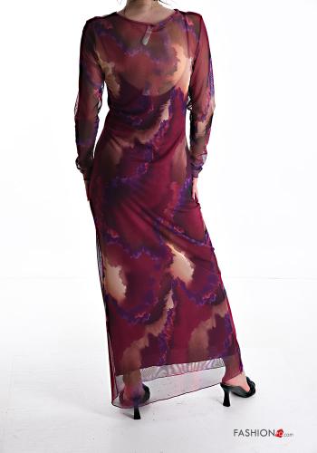 Abito lungo tulle maniche extra lunghe scollo a V con fodera - ph 2
