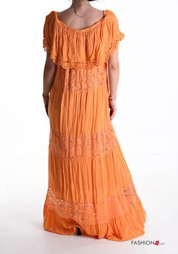 Abito lungo pizzo maniche corte con balze scollo alla bardot - ph 2