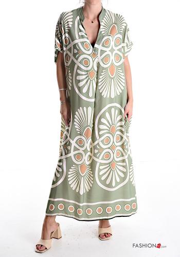 Batik Muster kurze ärmel lange maxi Kleid mit V-Ausschnitt - ph 1