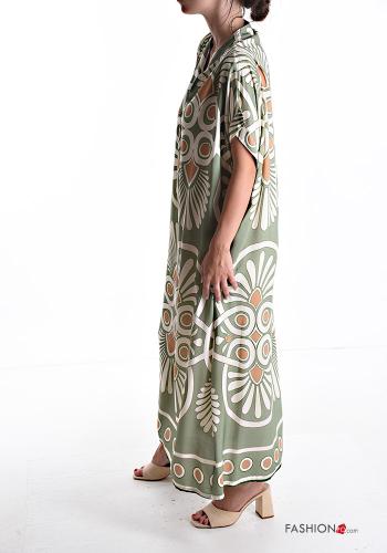 Batik Muster kurze ärmel lange maxi Kleid mit V-Ausschnitt - ph 3