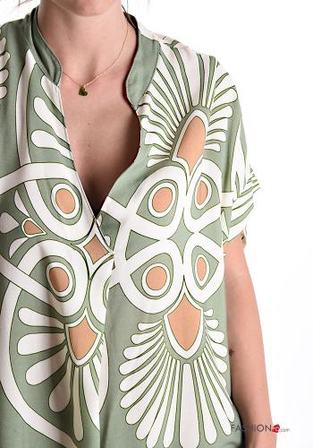 Batik Muster kurze ärmel lange maxi Kleid mit V-Ausschnitt - ph 4