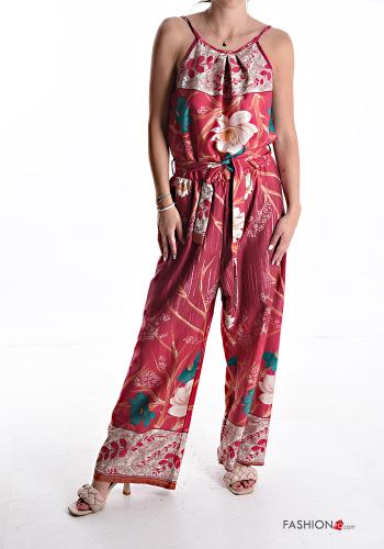 Floral sleeveless crew neck wide leg Jumpsuit with fabric belt - ph 1