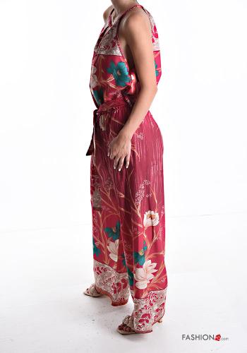 Floral sleeveless crew neck wide leg Jumpsuit with fabric belt - ph 3