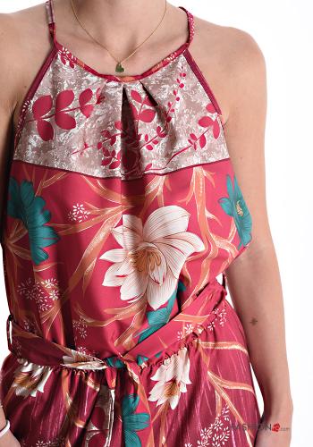 Floral sleeveless crew neck wide leg Jumpsuit with fabric belt - ph 4