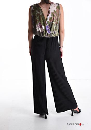 Combinaison plissé à dos nu à Imprimé Floral avec ceinture en tissu décolleté profond - ph 2