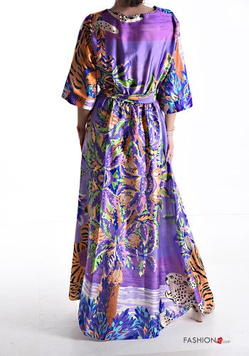 Vestido largo con cinturón de tela con cuello en v manga tres cuartos - ph 2