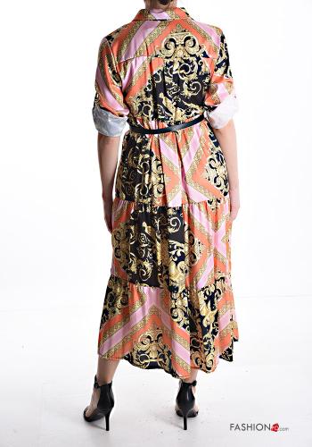 Abito chemisier maniche corte lungo Fantasia jacquard con cintura con balze - ph 2