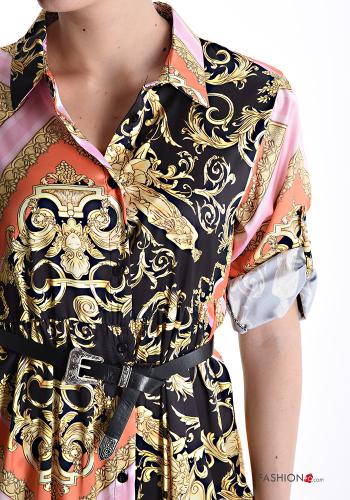 Abito chemisier maniche corte lungo Fantasia jacquard con cintura con balze - ph 4