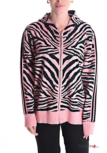 Cardigan Fantasia animalier con zip con tasche con cappuccio