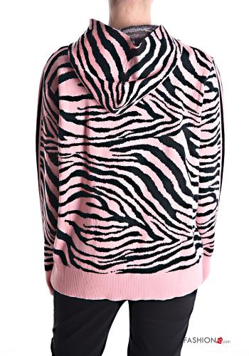 Cardigan Fantasia animalier con zip con tasche con cappuccio - ph 2