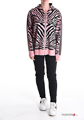 Cardigan Fantasia animalier con zip con tasche con cappuccio - ph 5